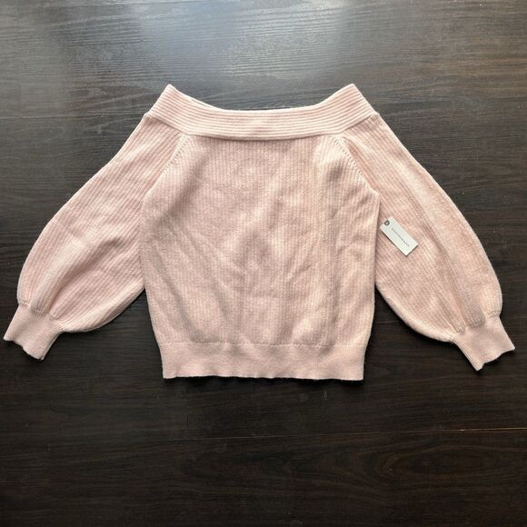 Anthropologie Moth Off The Shoulder Pullover Knit Sweater Balloon Sleeves Pink M - Picture 2 of 14